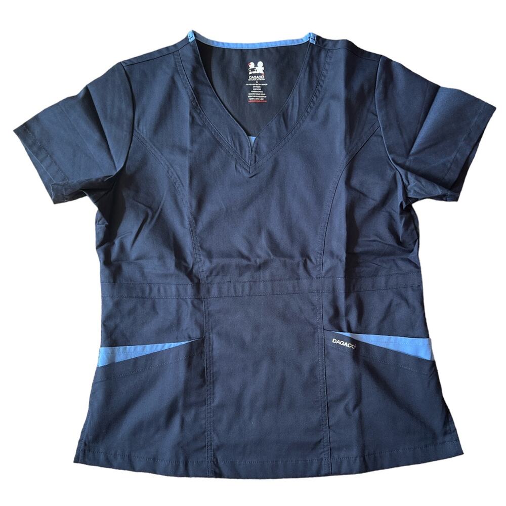 Dagacci Navy Blue V Neck 2 Pocket Scrubs Top, S